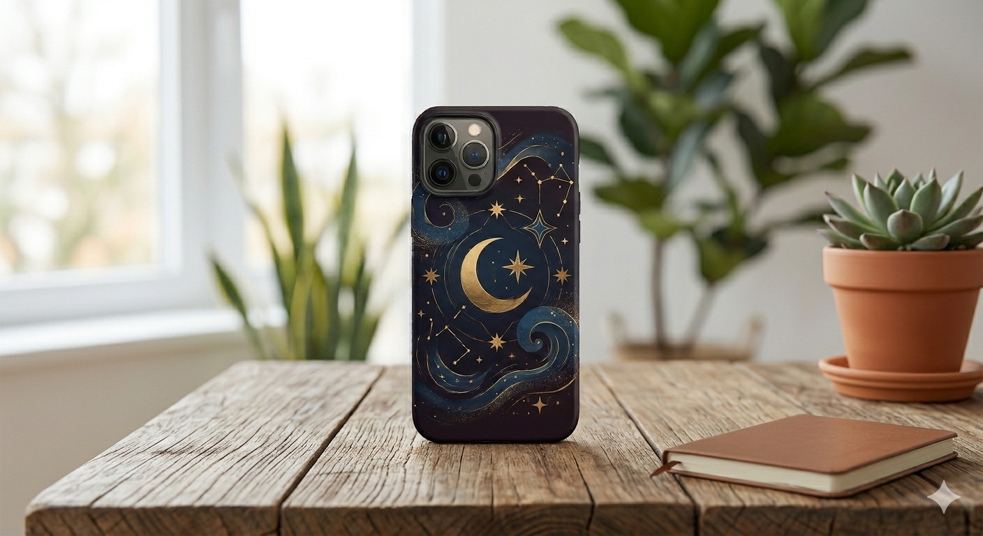 Golden Crescent Moon & Dreamy Night Sky Case